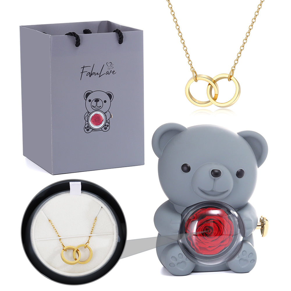 Eternal Rose Bear - W/ Engraved Necklace