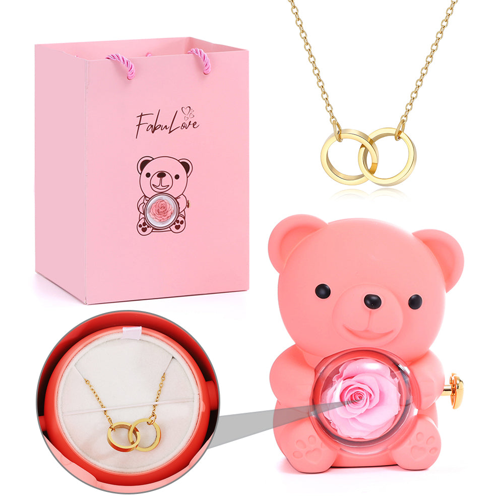 Eternal Rose Bear - W/ Engraved Necklace