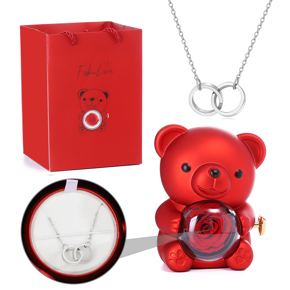 Eternal Rose Bear - W/ Engraved Necklace