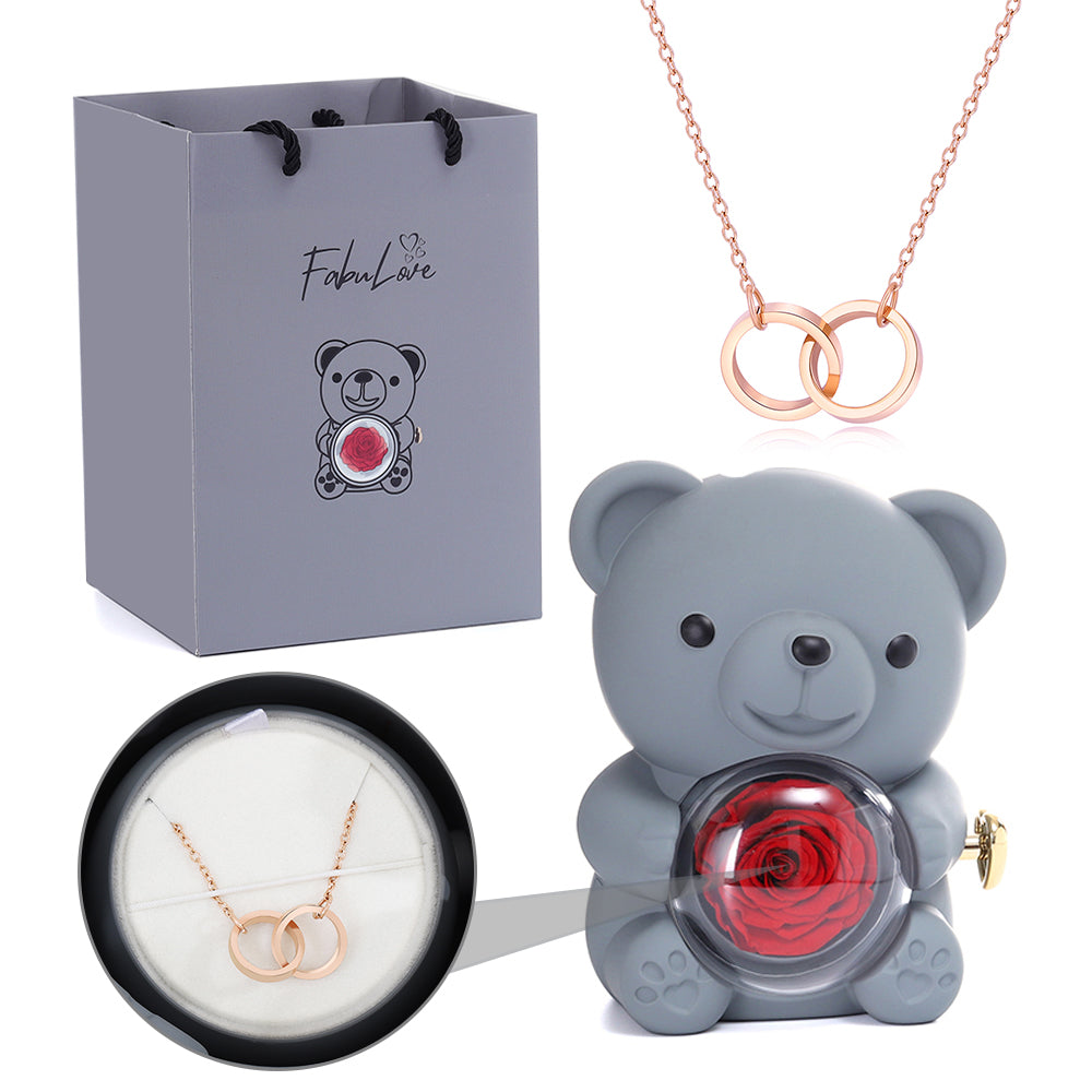 Eternal Rose Bear - W/ Engraved Necklace