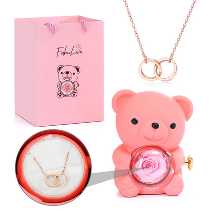 Eternal Rose Bear - W/ Engraved Necklace