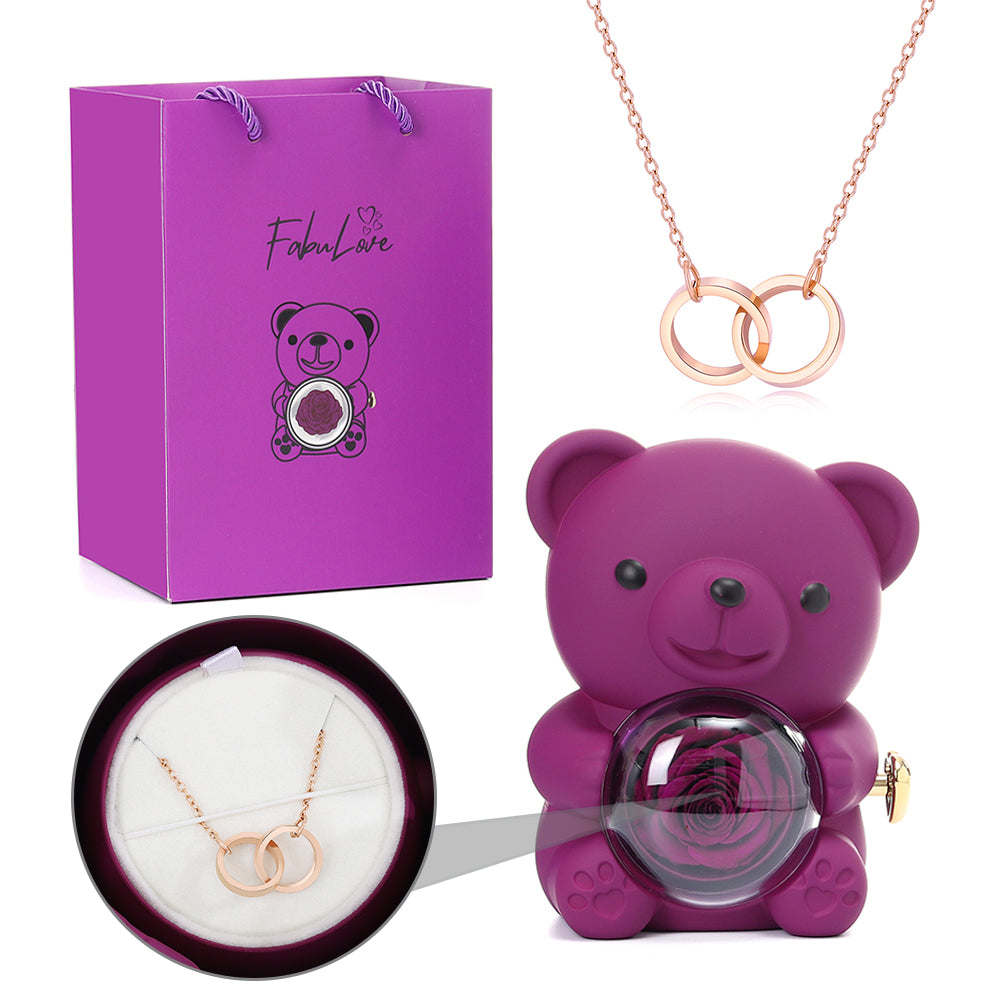 Eternal Rose Bear - W/ Engraved Necklace