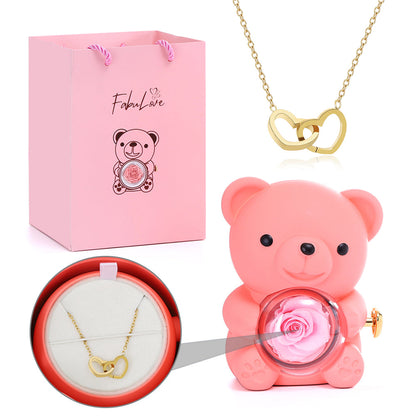 Eternal Rose Bear - W/ Engraved Necklace