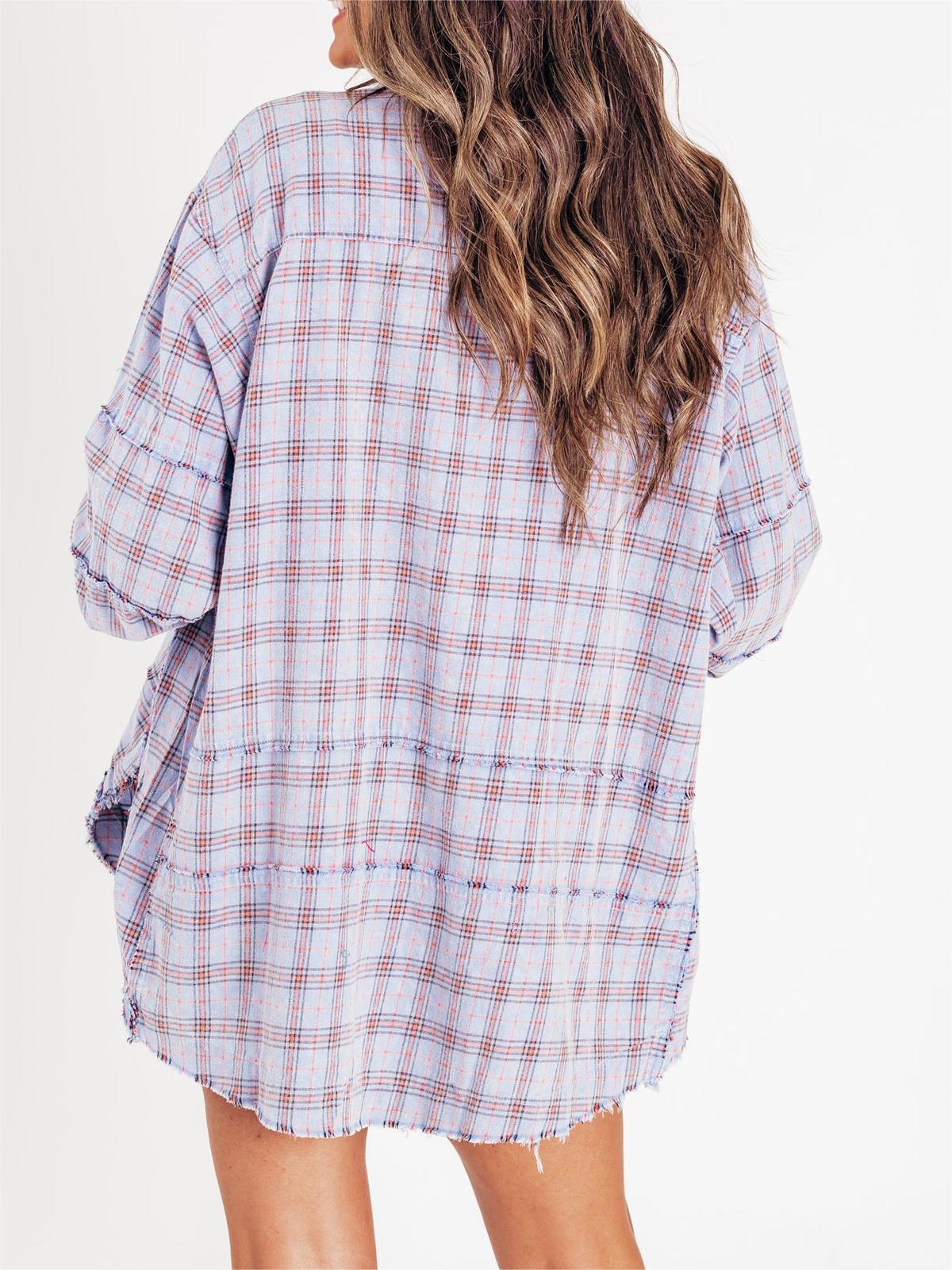 Women's Seams Raw Edge Washed Oversized Shirt Jacket with Pockets