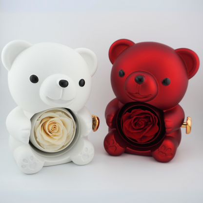 Rose Bear W/ Forever Rose & Heart Necklace