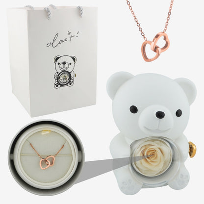 Rose Bear W/ Forever Rose & Heart Necklace