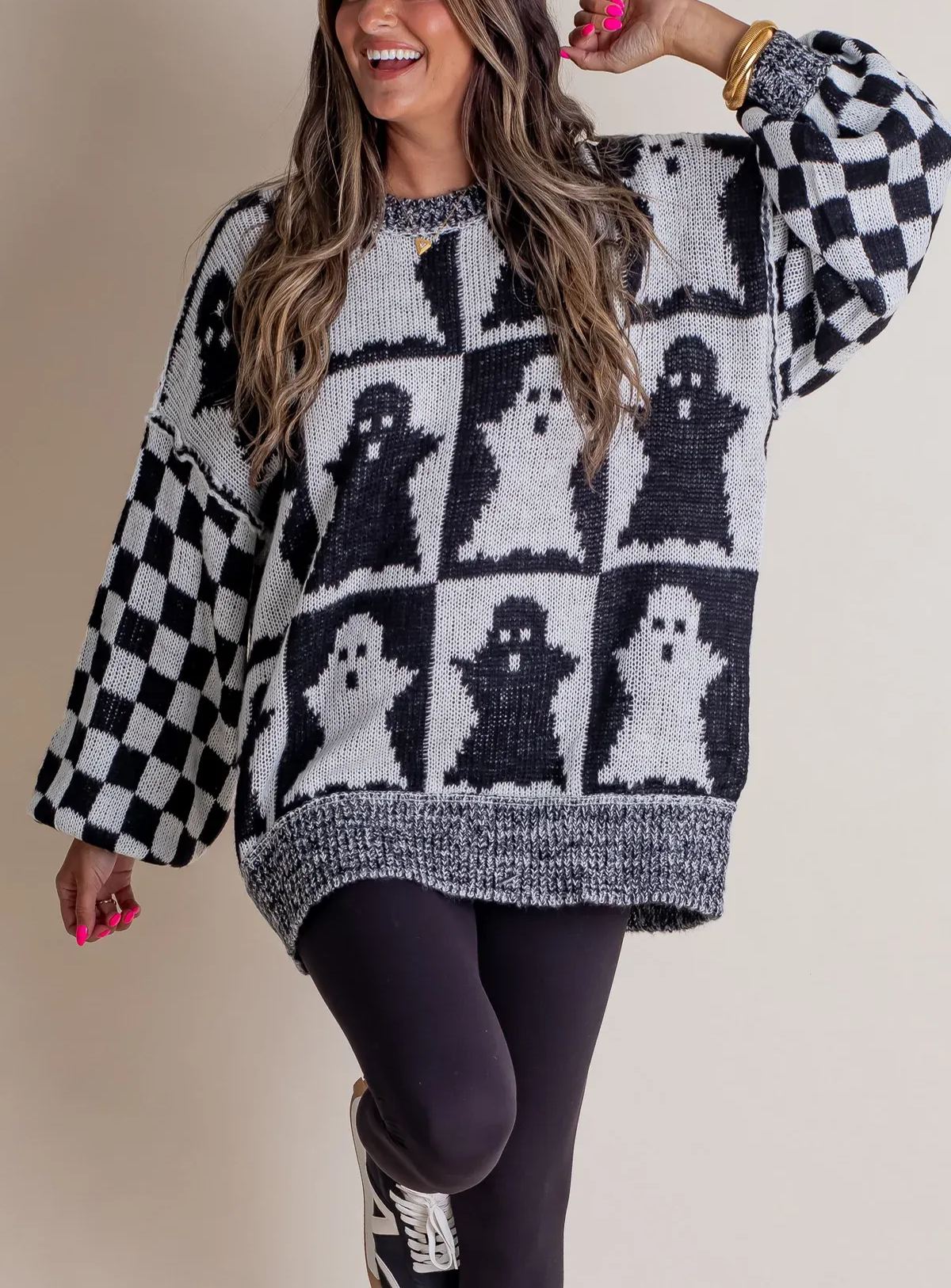 Halloween Checkered Sweater-SPOOKY SEASON (Buy 2 Free Shipping)