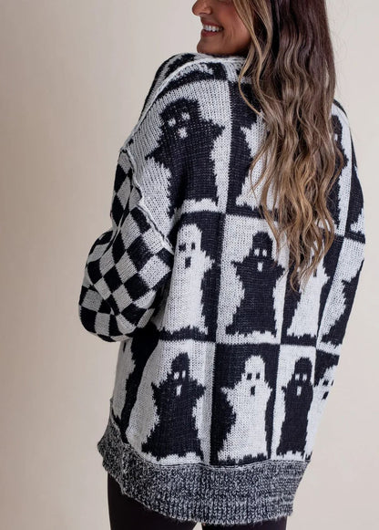 Halloween Checkered Sweater-SPOOKY SEASON (Buy 2 Free Shipping)