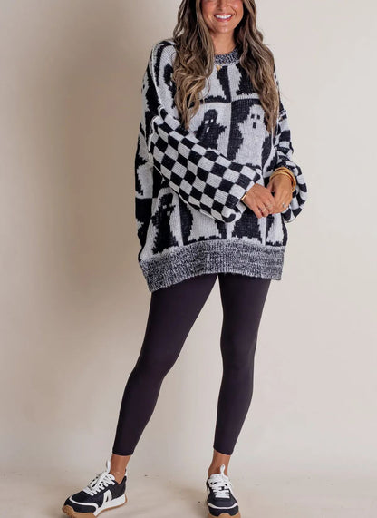 Halloween Checkered Sweater-SPOOKY SEASON (Buy 2 Free Shipping)