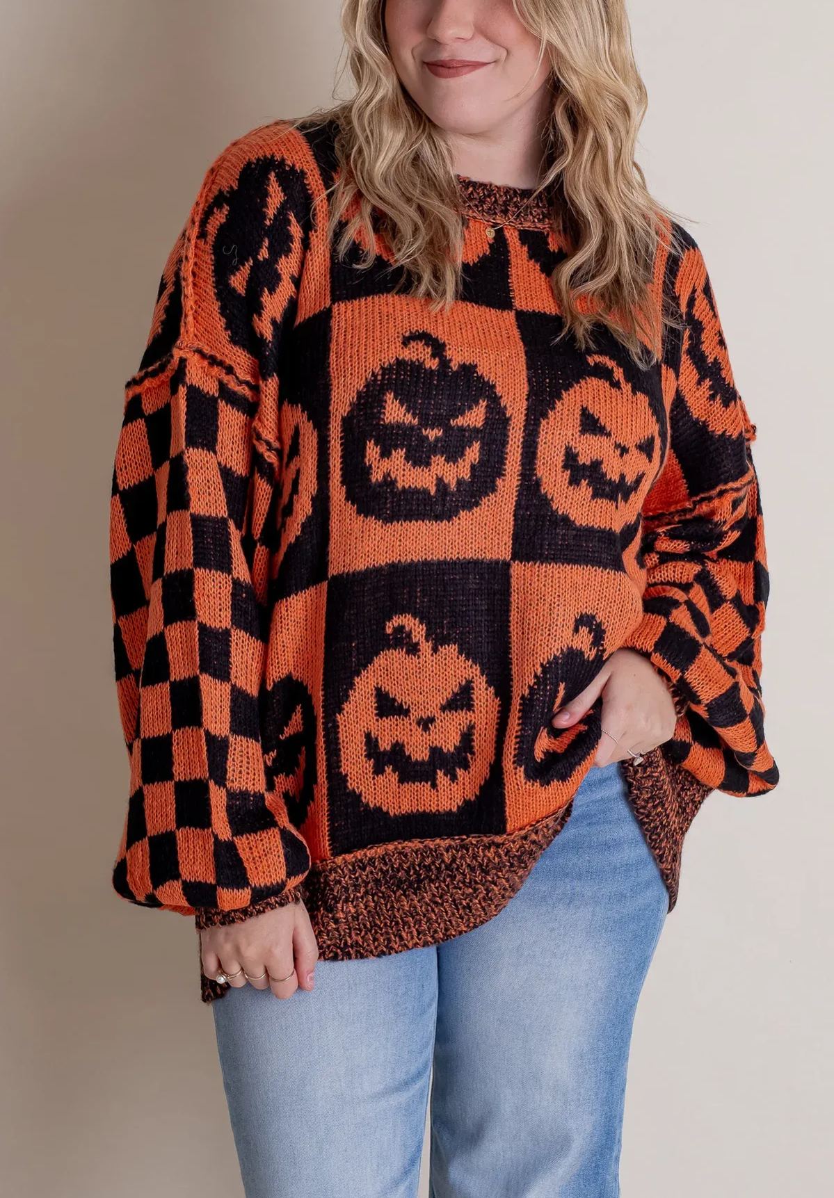 Halloween Checkered Sweater-SPOOKY SEASON (Buy 2 Free Shipping)