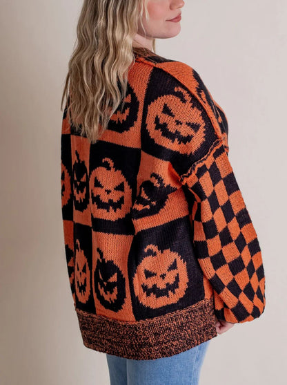 Halloween Checkered Sweater-SPOOKY SEASON (Buy 2 Free Shipping)