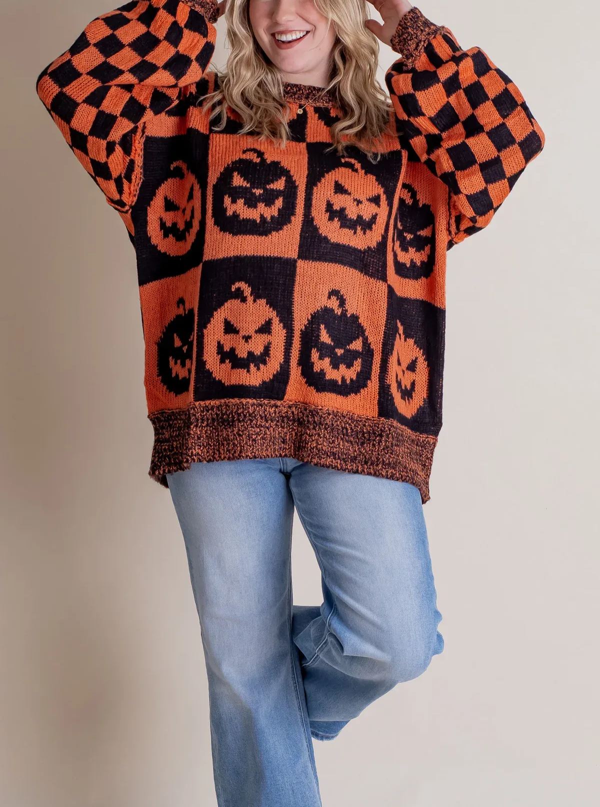 Halloween Checkered Sweater-SPOOKY SEASON (Buy 2 Free Shipping)