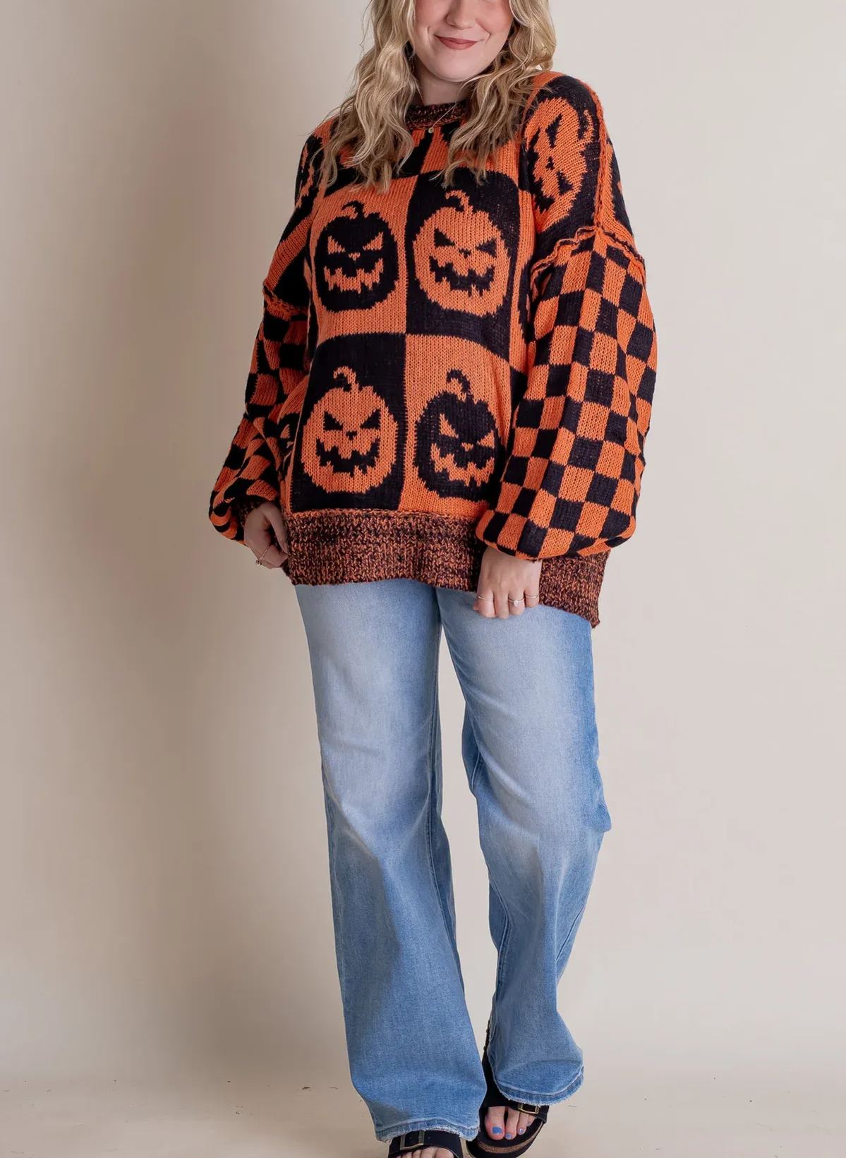 Halloween Checkered Sweater-SPOOKY SEASON (Buy 2 Free Shipping)