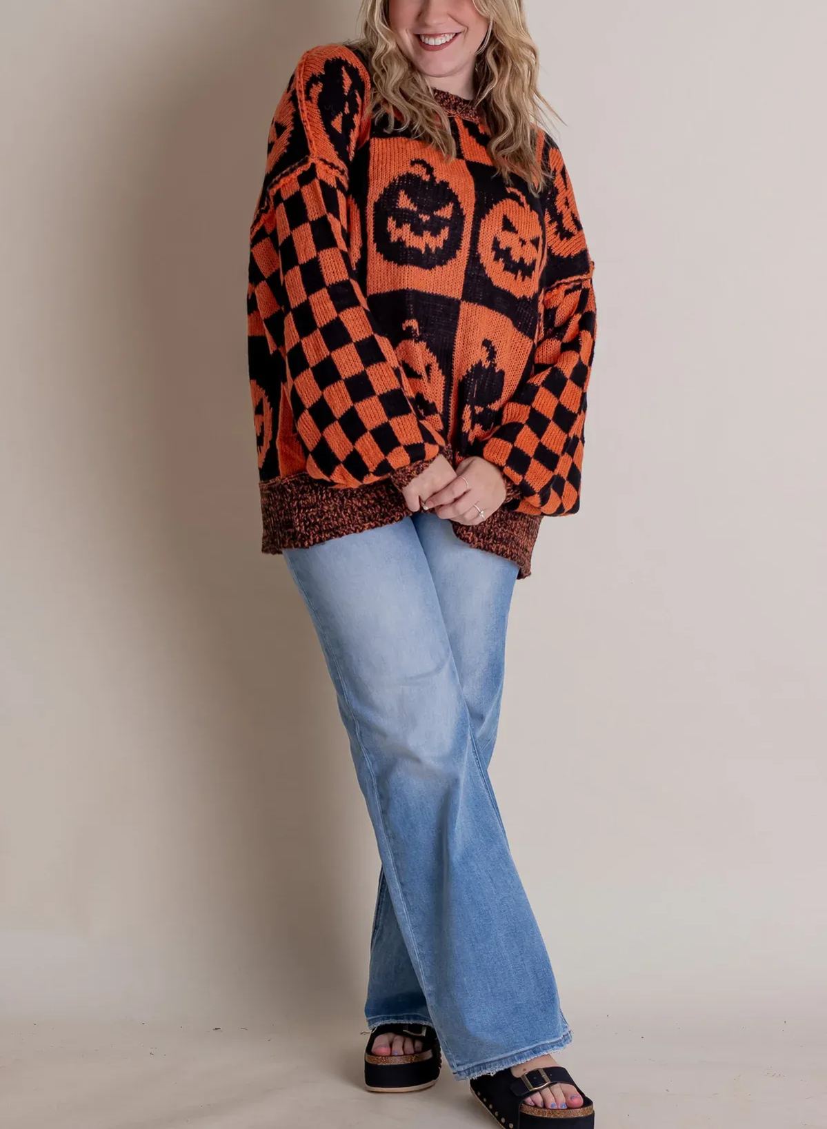 Halloween Checkered Sweater-SPOOKY SEASON (Buy 2 Free Shipping)