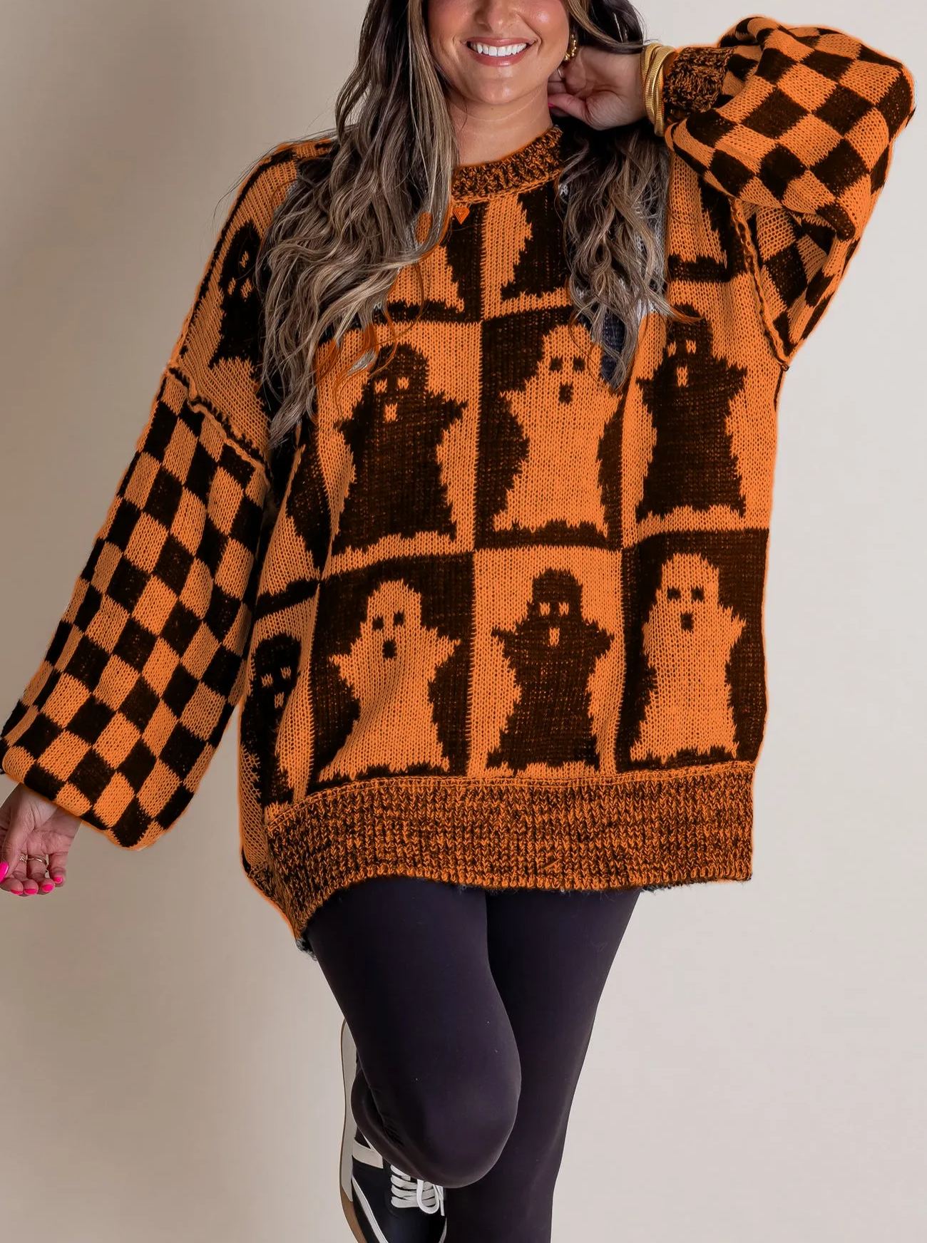 Halloween Checkered Sweater-SPOOKY SEASON (Buy 2 Free Shipping)