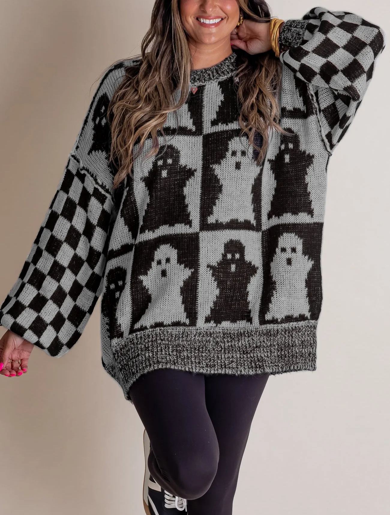 Halloween Checkered Sweater-SPOOKY SEASON (Buy 2 Free Shipping)