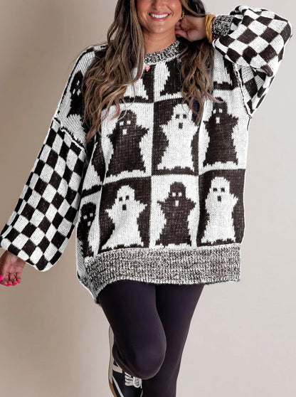 Halloween Checkered Sweater-SPOOKY SEASON (Buy 2 Free Shipping)