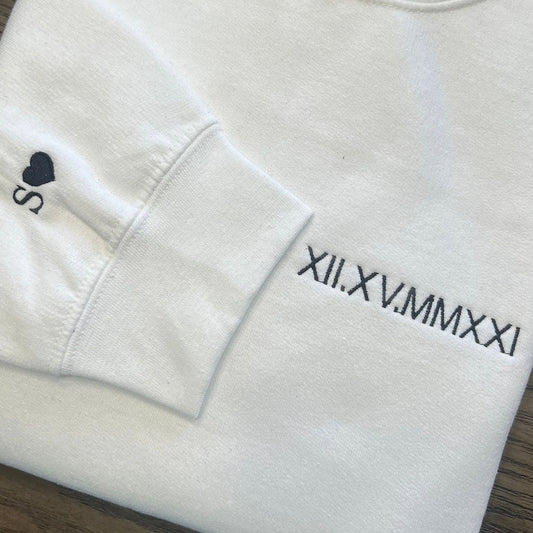 Custom Embroidered Roman Numerals Couple Matching Hoodie / Crewneck Gift